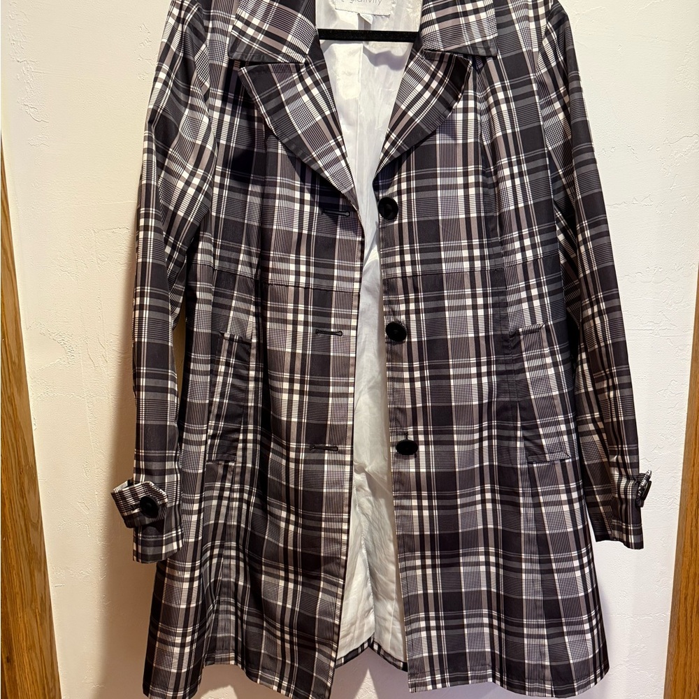 Relativity Black and White Plaid Trench Coat